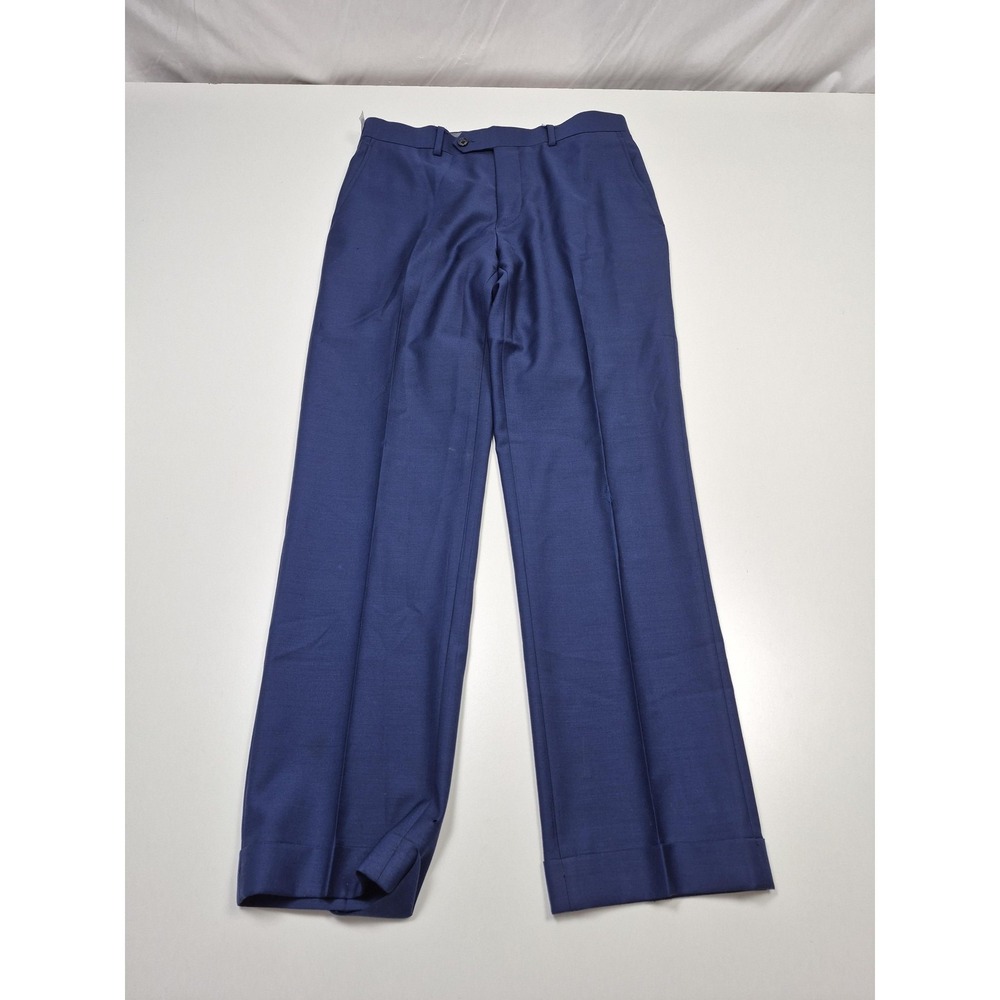 Galante Dress Pants Mens 32x30 Blue Wool Flat Front Straight Italy FLAW